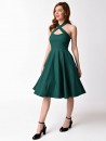 Unique Vintage 1950s Style Emerald Green Stretch Sleeved Devon Swing Dress K0025