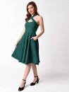 Blue - Unique Vintage 1950s Style Emerald Green Stretch Sleeved Devon Swing Dress K0026